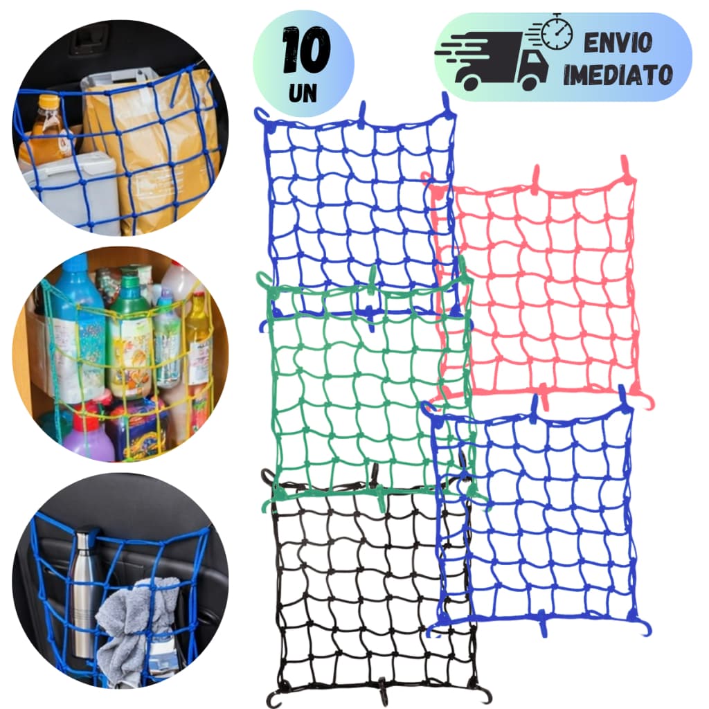 KIT REDE BAGAGEIRO PARA MOTO OU CARRO BAU 30X30 REDINHA ARANHA 6 GANCHOS