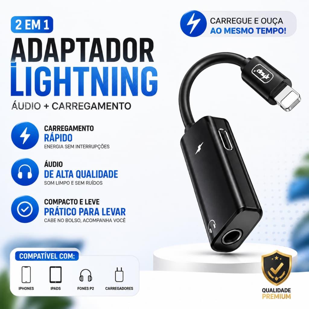 Adaptador 2 Em 1 Fone E Carregador Para Iphone