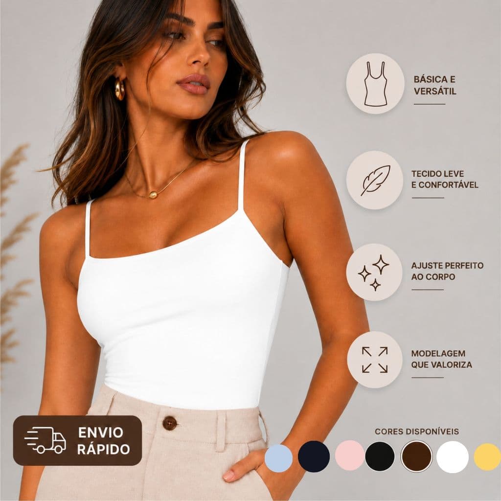 Blusinha Feminina Regata Alcinha Suplex Casual Básica Confortável Toque Macio Moda Feminina Básica