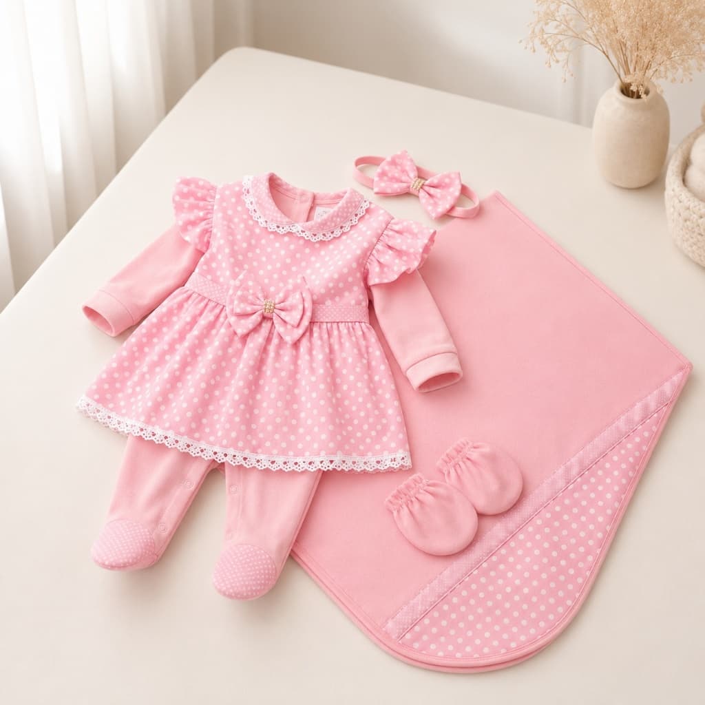 Kit Saída Maternidade Tata Bebê Menina 5 Peças 0 a 3 Meses