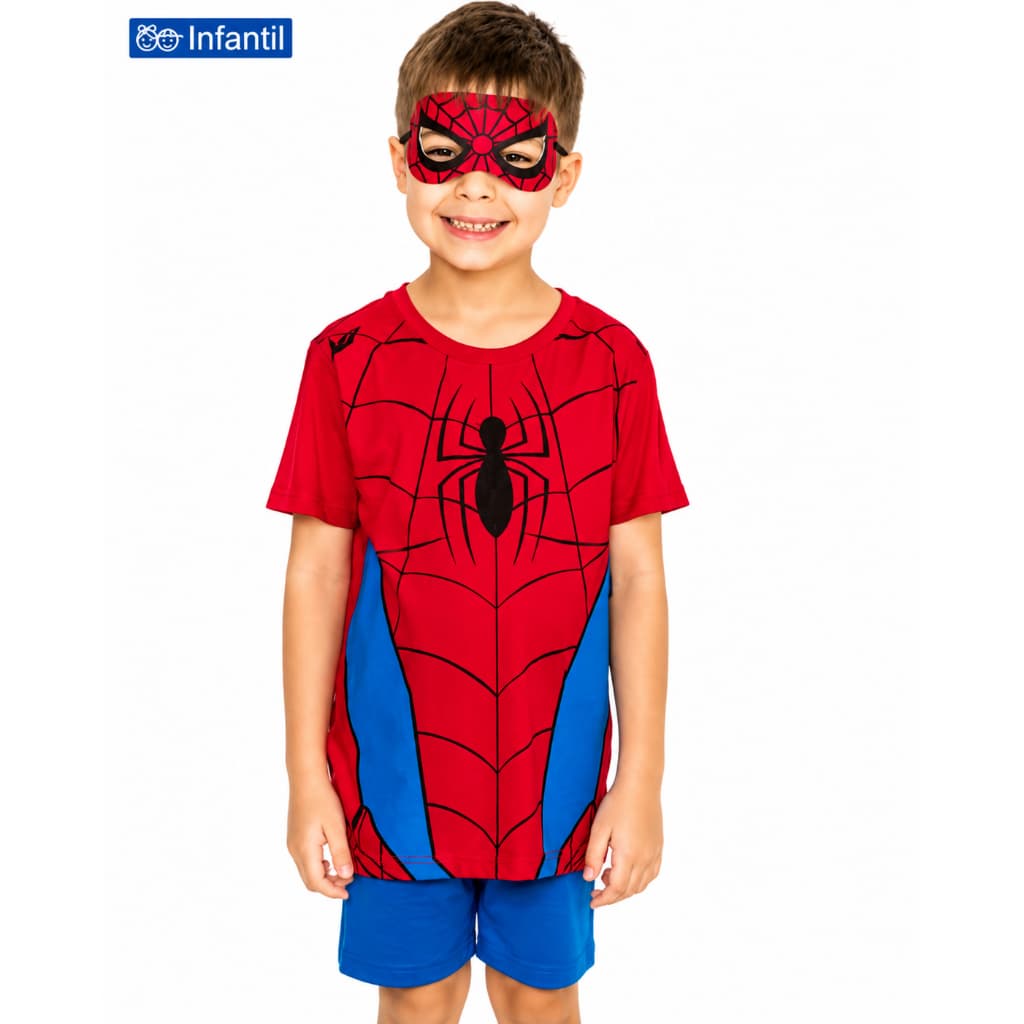 Pijama Infantil Super Herói Homem Aranha Menino Manga Curta