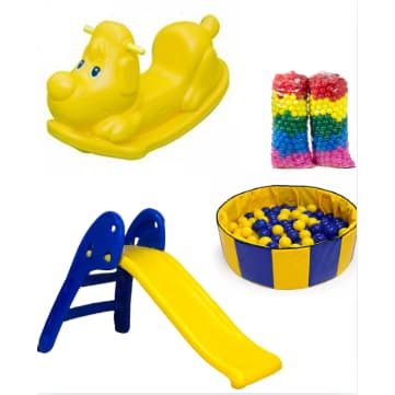Kit Diversão Infantil Premium 🐶🎠💦 | Piscina de Bolinhas + Escorregador Baby + Gangorra Cachorrinho + 100 ou 200 Bolinhas
