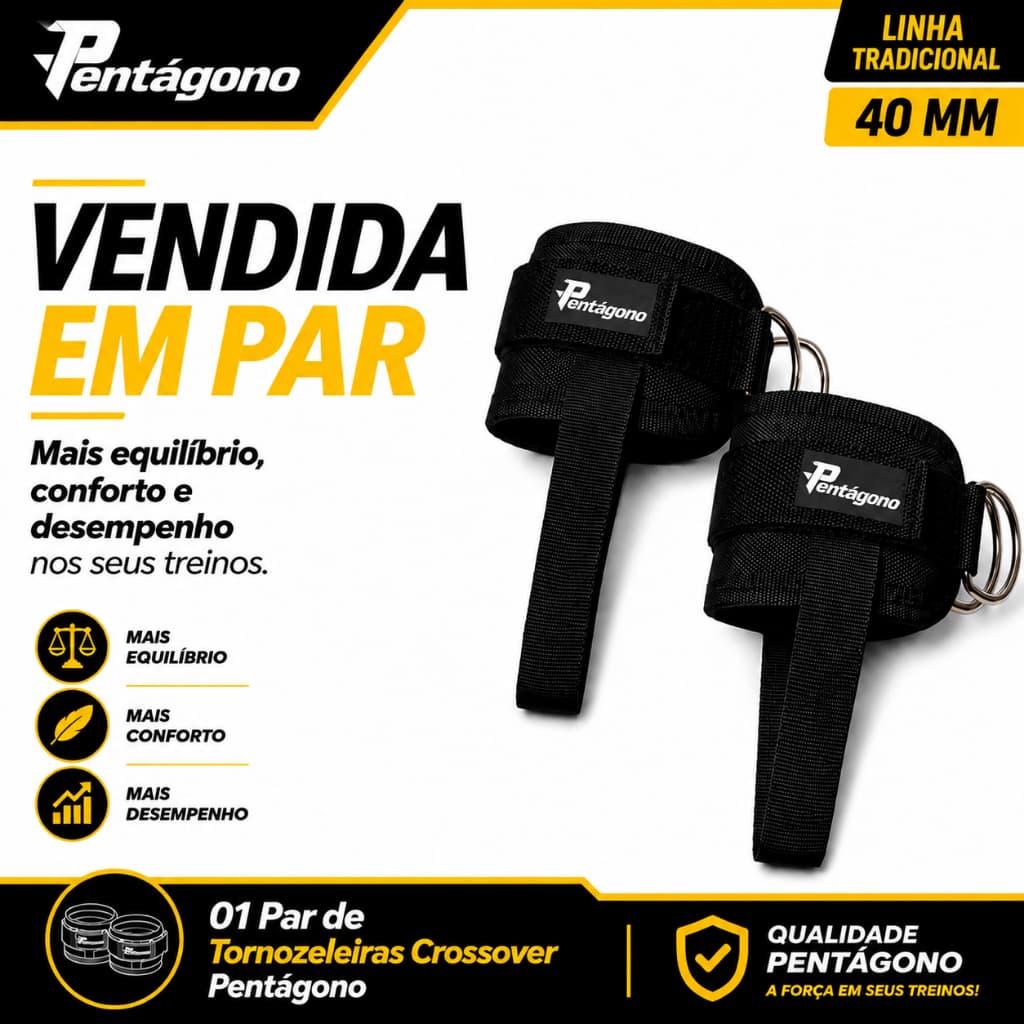 Par Tornozeleira Crossover 40mm Reforçada com Dupla Fivela e Alça para os Pés, Glúteos e Pernas – Pentágono