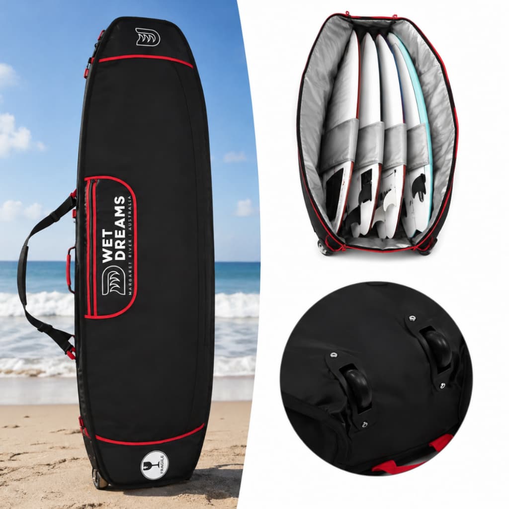 Capa Sarcófago Quadrupla Para 4 Pranchas de Surf 6'0'' c/ Roda Bolsos Acolchoada Vermelho