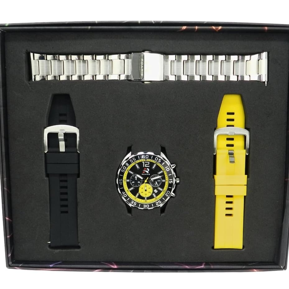 Relógio Cronógrafo Masculino Roaris Analógico RR00004 Prata e Preto e Amarelo (Resistente à água 5ATM, Vintage, Luxuoso)