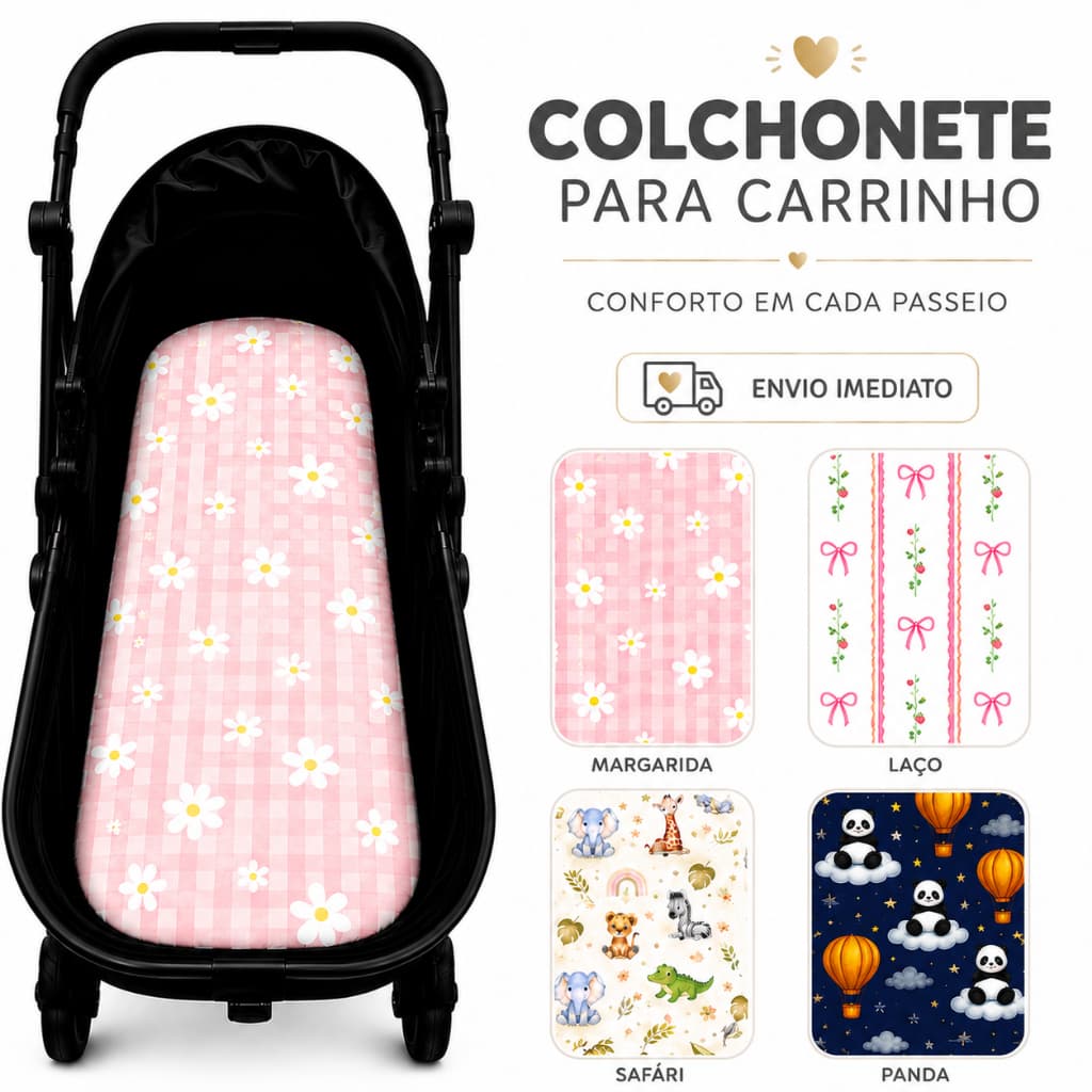 Colchão Carrinho Moises Colchonete Fronha Estampa Menina Menino Neutro Super Confortável
