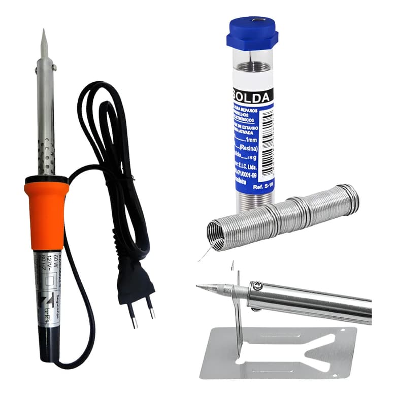 Kit Ferro De Solda Soldador Soldar + Tubete Estanho De Solda em Fio