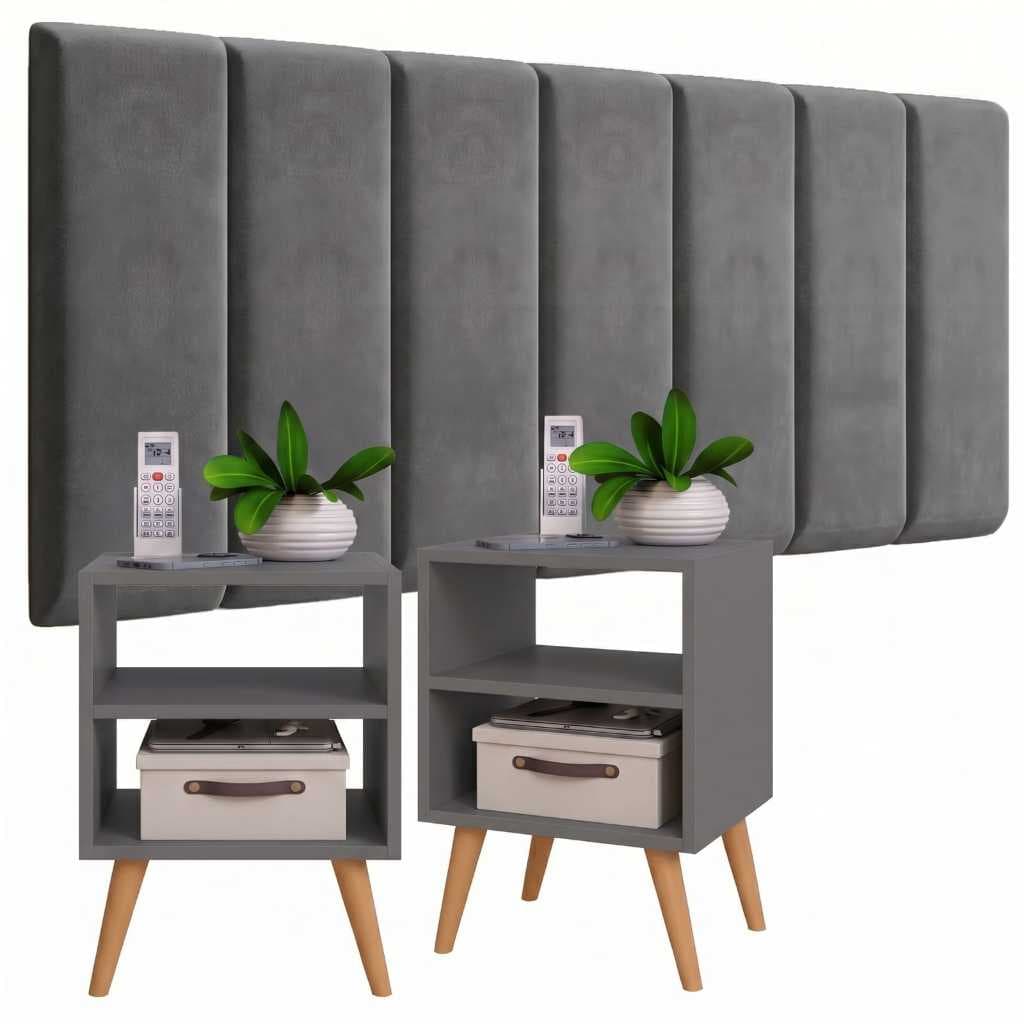 Kit Cabeceira Modular e Criado Mudo Melissa com Prateleira. Painel de Cama Box Casal Queen - Cores Varias