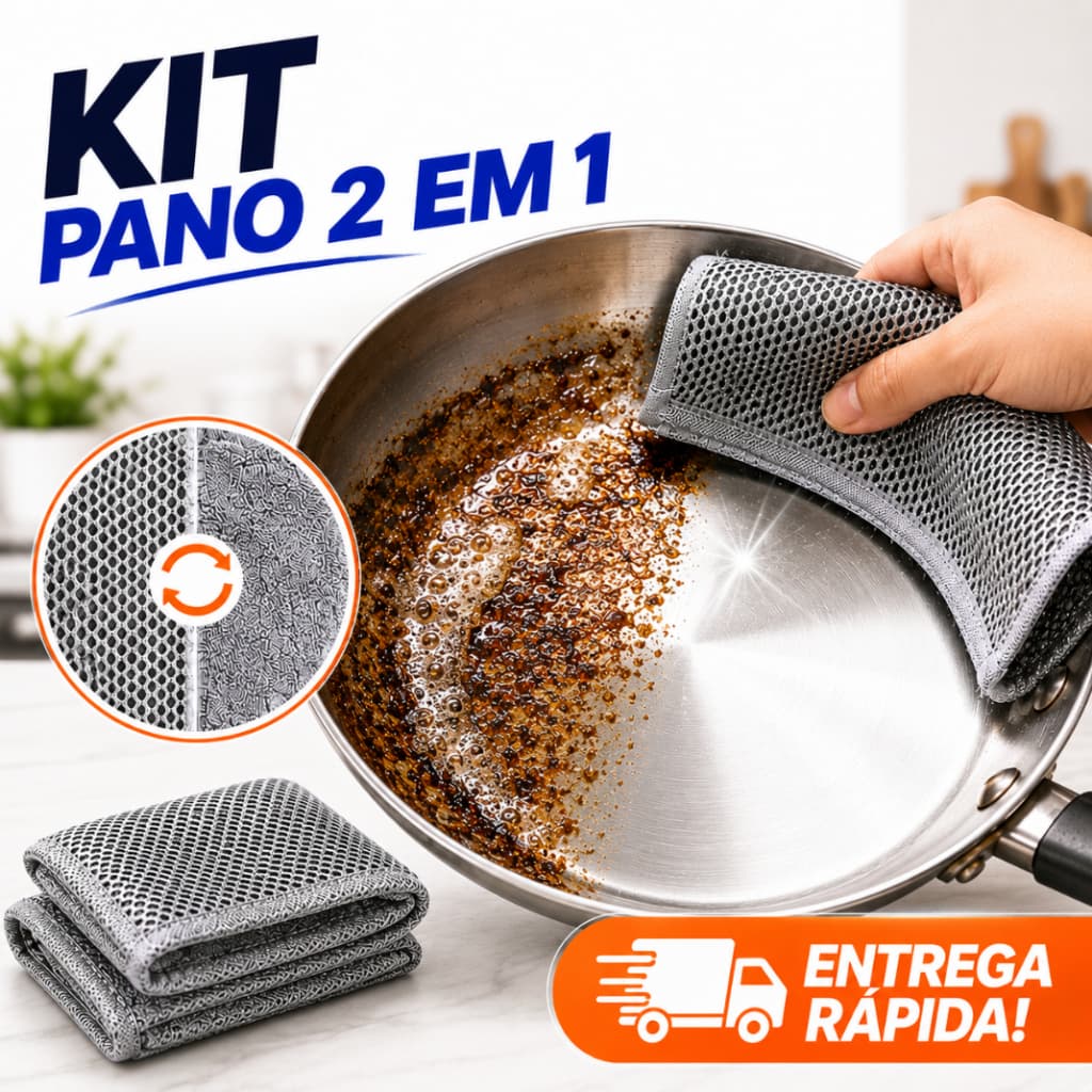 Kit Pano Metálico Dupla Face Microfibra Lava Louça Panela Fogão Pia Esponja Remove Gordura Reutilizável Multiuso Limpeza