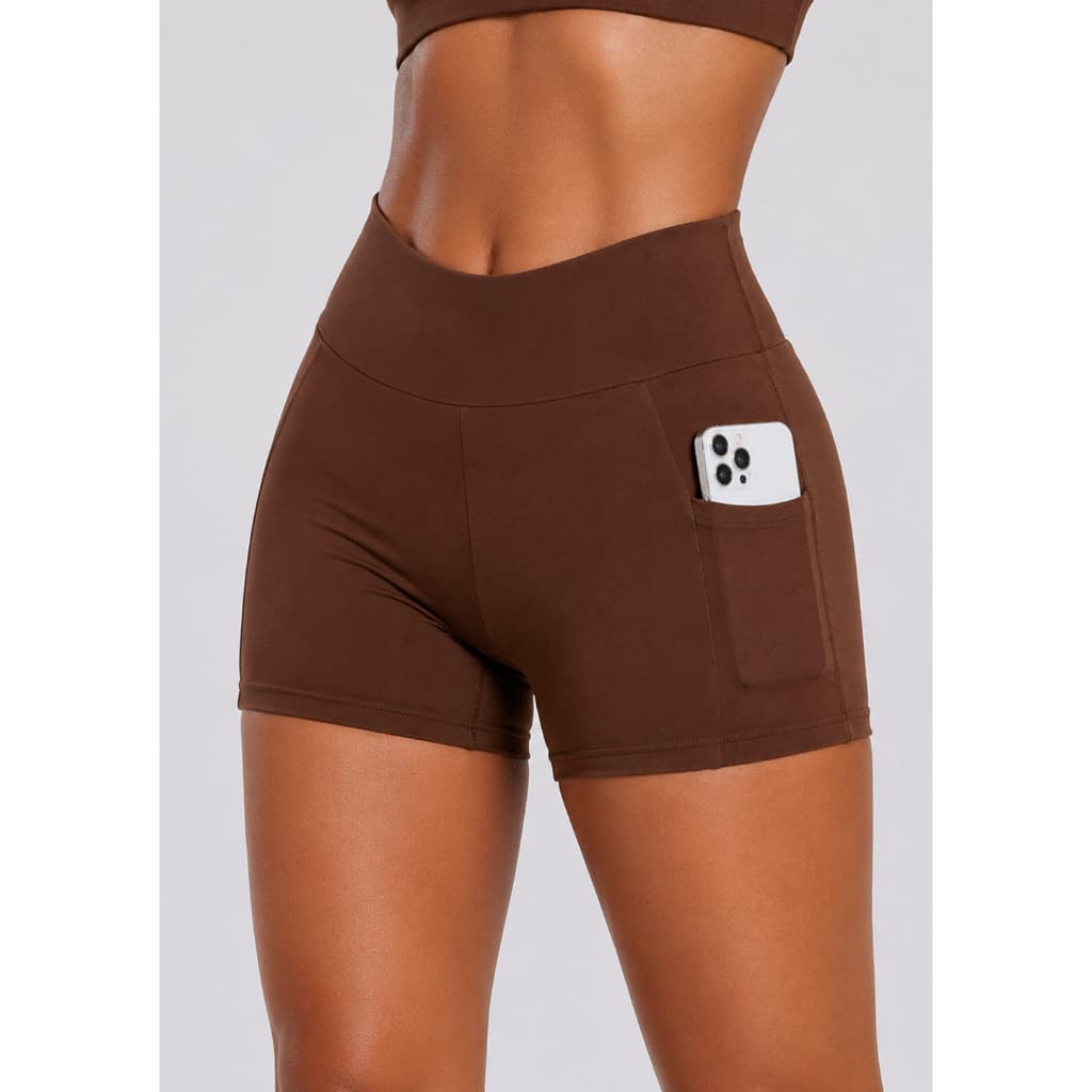 Shorts Legging Poliamida Cintura Alta Bolso Shorts Treino Academia Zero Transparência Fitness