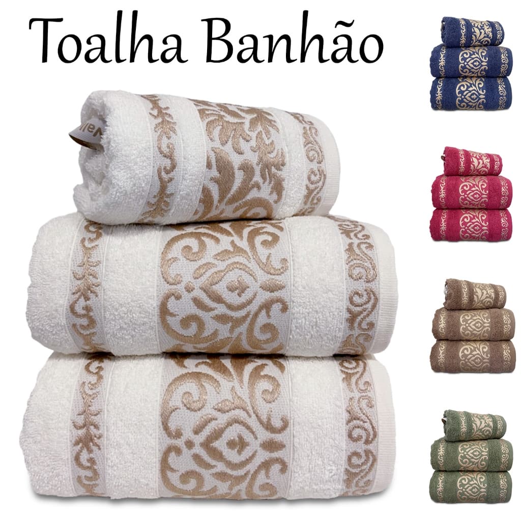 Kit 3 Toalhas de Banho Banhão 100% Algodão – Macias e Alta Absorção | Valletex– 2 Banhão + 1 Rosto