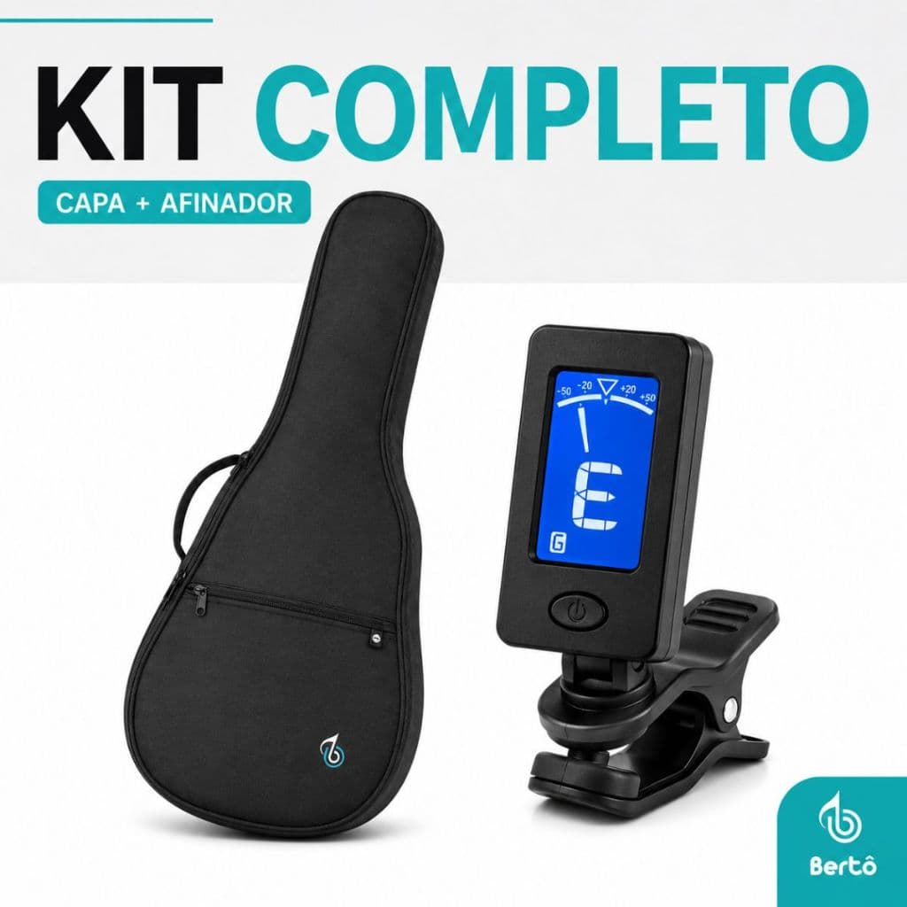 Kit Capa Bag Violão Bertô Preto Alça Dupla + Afinador Digital Cromático Clip