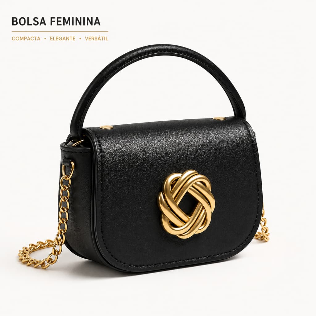 Bolsa Feminina Transversal Pequena com Corrente Dourada Alça Curta Elegante Festa Casual