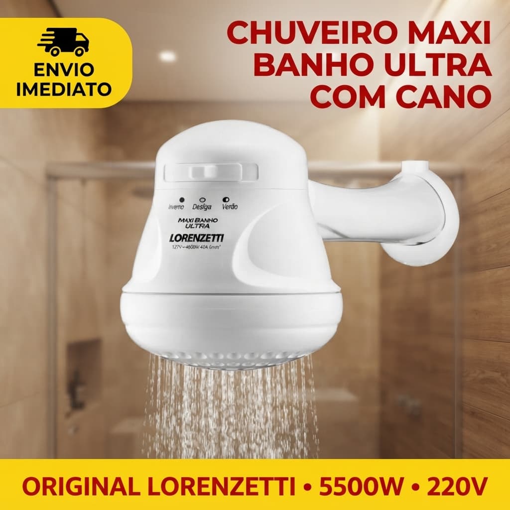 Chuveiro Maxi Banho Ultra 5500W 220V COM Cano Lorenzetti