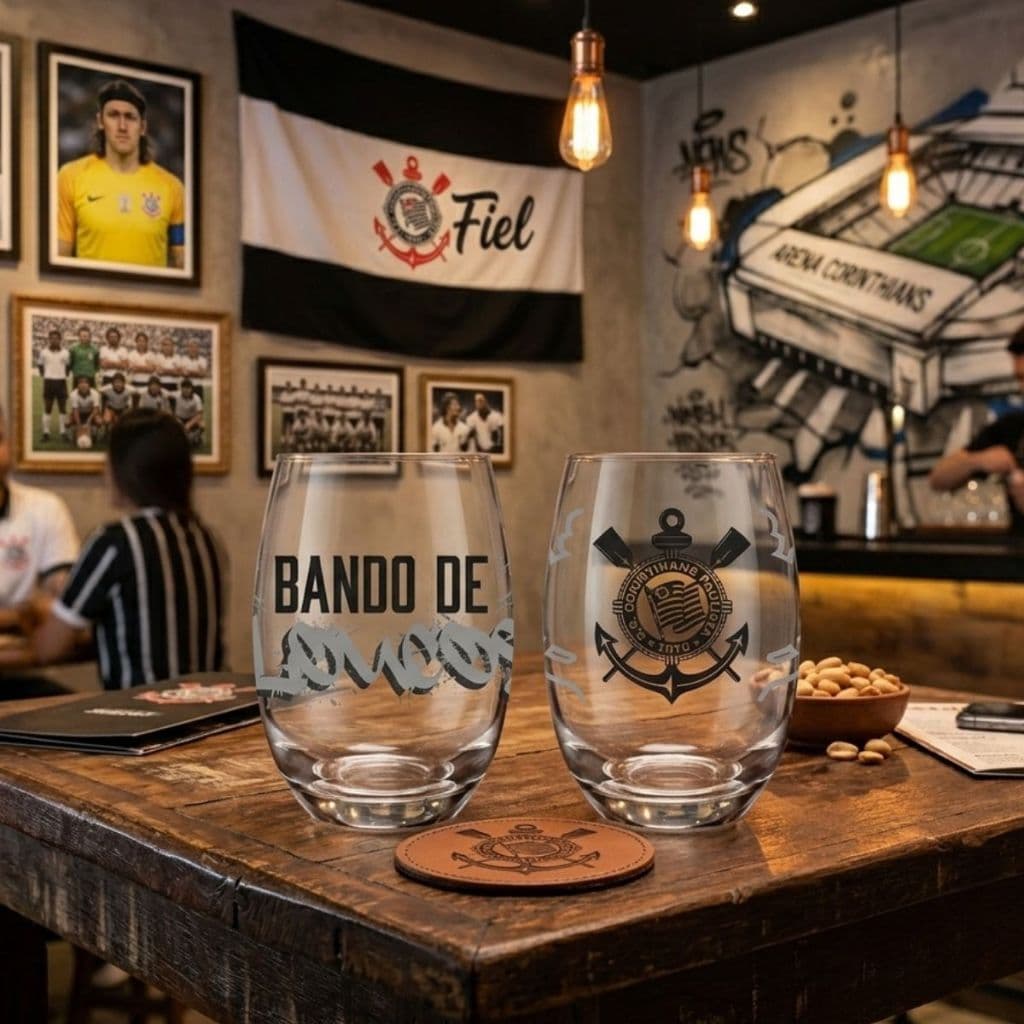 Jogo 2 Copos Corinthians Long Drink 470ml de Vidro – Copos do Timão Personalizados para Cerveja e Drinks – Presente para