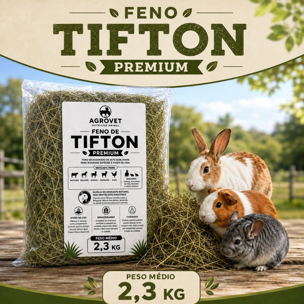 Feno Para Coelho 2,3 KG Porquinho da India ,Chinchila, Hamister, Roedores ,Ração Coelho