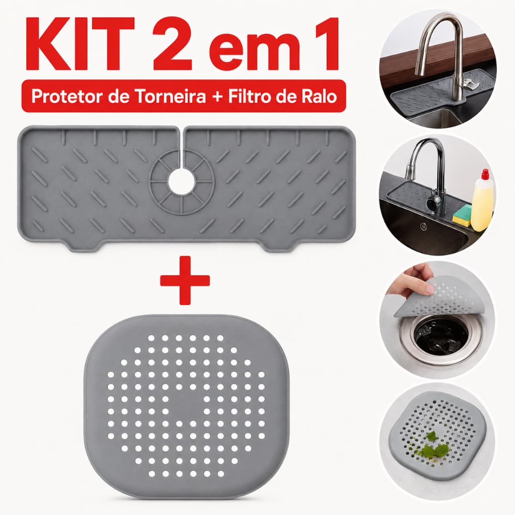 Kit Protetor De Respingos De Pia Torneira Tapete Escorredor Silicone De Cozinha Tampa Ralo Drenagem