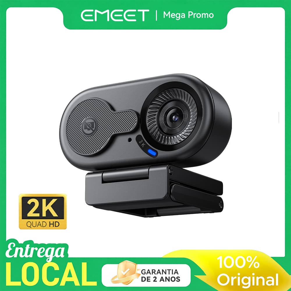 Webcam EMEET C100 2K QHD USB Plug & Play  para PC e Mac | Foco Fixo, Tampa Privacidade, Aulas e Home Office
