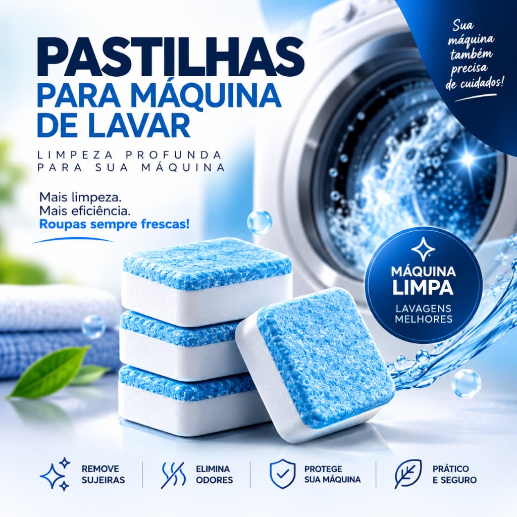 Kit 12/24/36 Pastilhas Para Máquina De Lavar Limpeza Profunda Higienizador Remove Sujeiras Odores