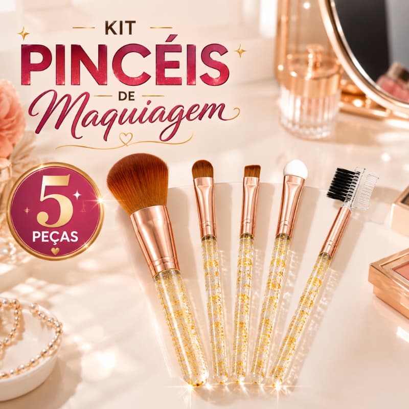 Kit 5 Pincéis de Maquiagem Profissional Pincel para Sombra Blush Pó Esfumar Sobrancelha Glitter |FEN8342| Pronta Entrega