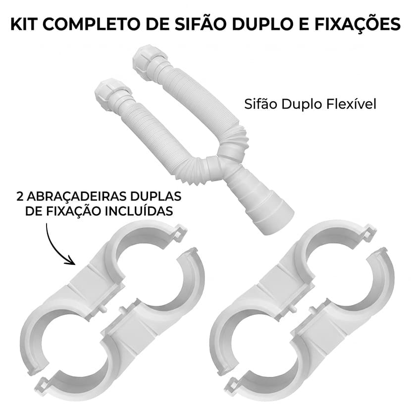 Sifão Duplo Flexível Para Tanque Pia de Cozinha Pia Banheiro Branco Universal Lavatório Anti-odor Com Duas Abraçadeiras