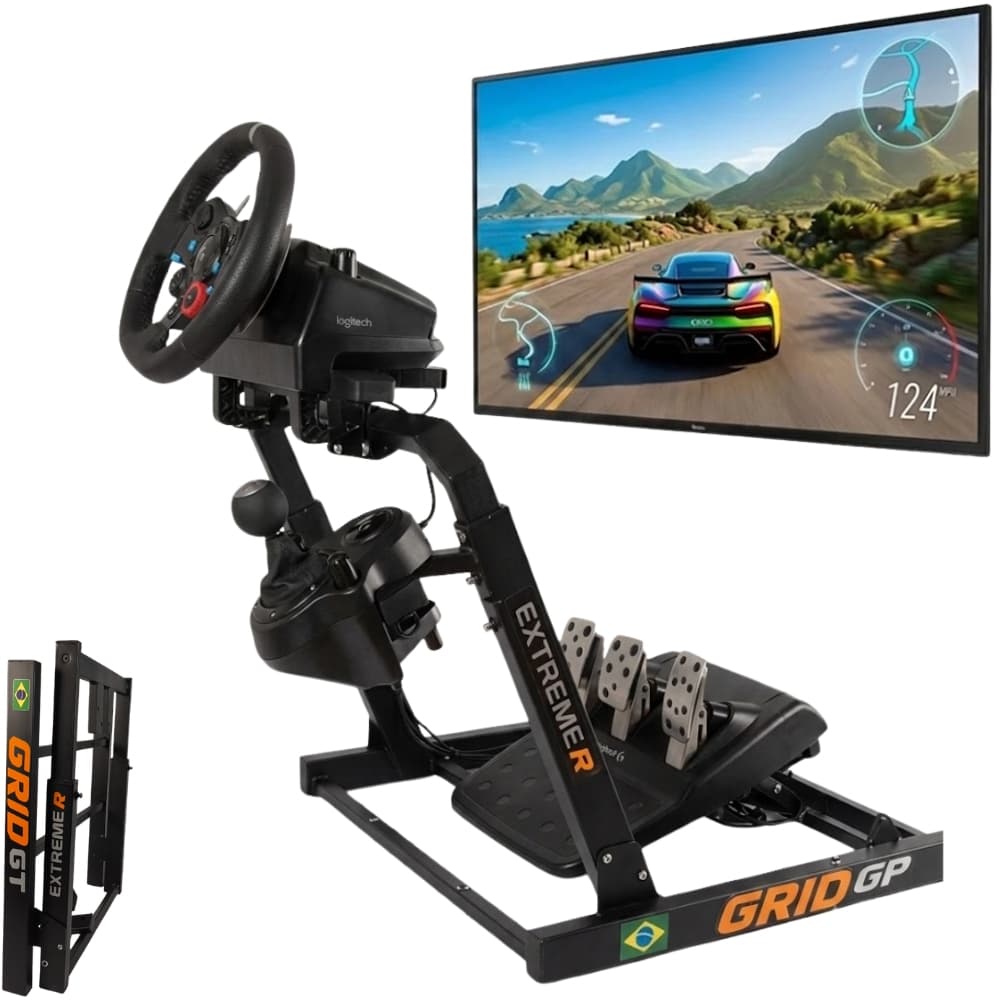 Suporte Cockpit Para Volante Gamer Logitech Com Suporte De Cambio Grid GP Trustmax Profissional