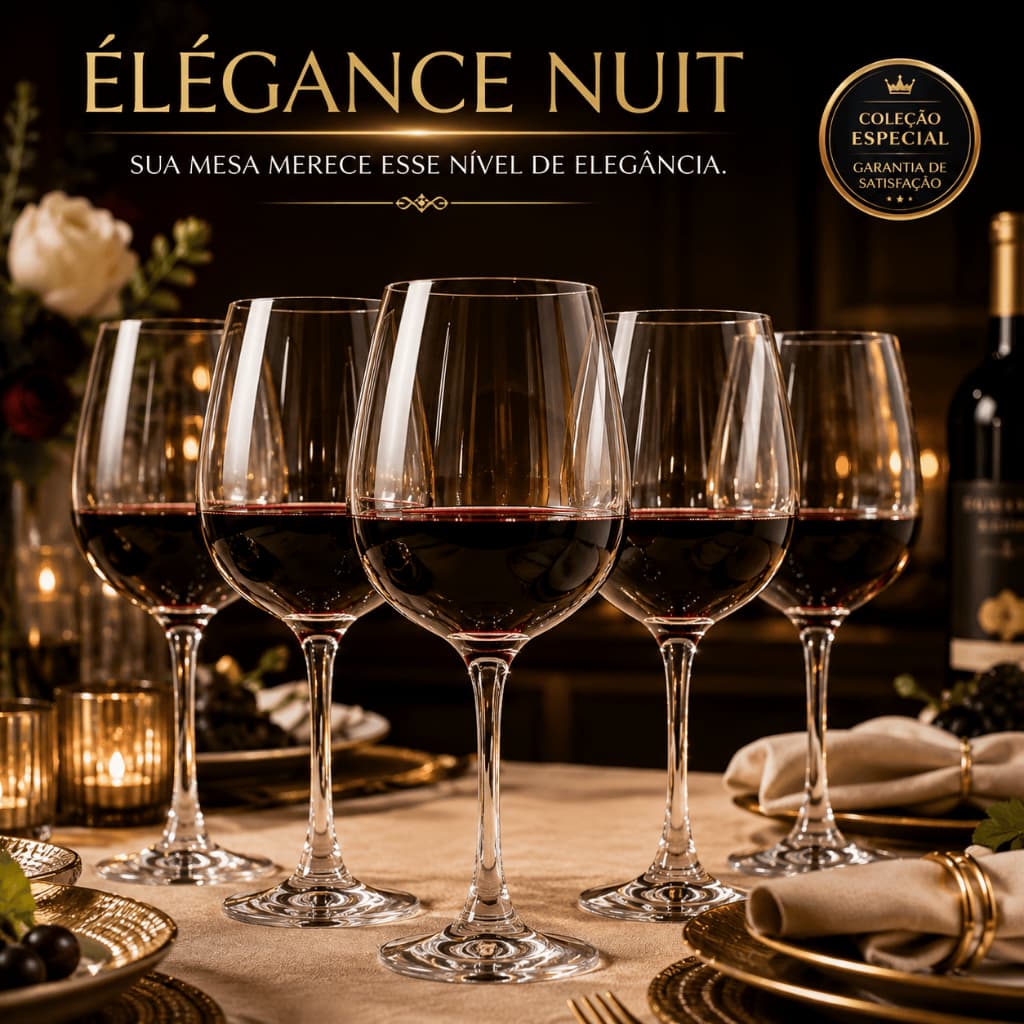 Jogo de Taças para Vinho ÉLÉGANCE NUIT 615ml 6 Unidades Cristal Transparente Taça Elegante para Jantar Festa Mesa Posta