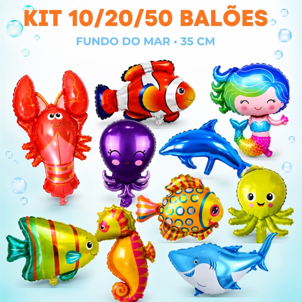 Kit 10/20/50 Balão Fundo Do Mar Pequeno Metalizado Centro de Mesa Sereia/Peixinho Aniversário Decoração