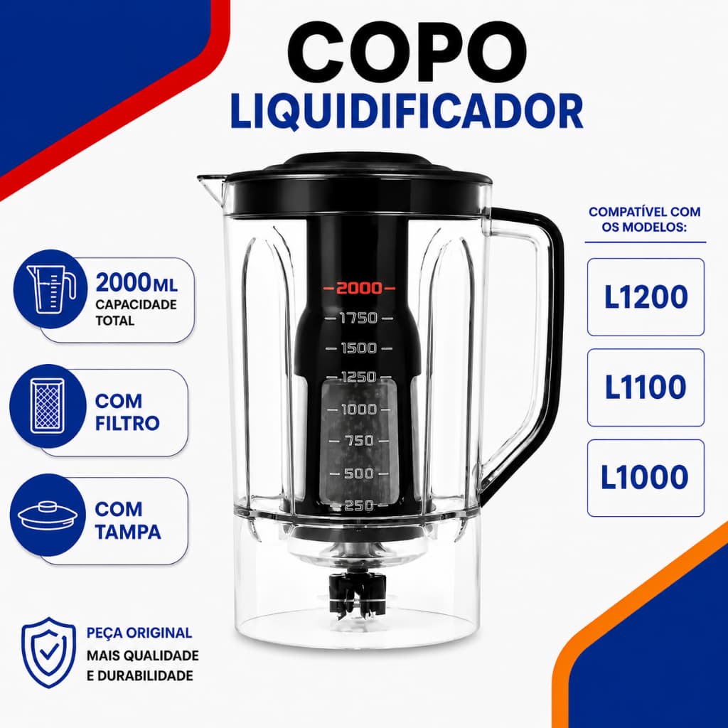 Copo Liquidificador Completo Original Mondial L-1200 L-1100 L-1000 / 2000ml