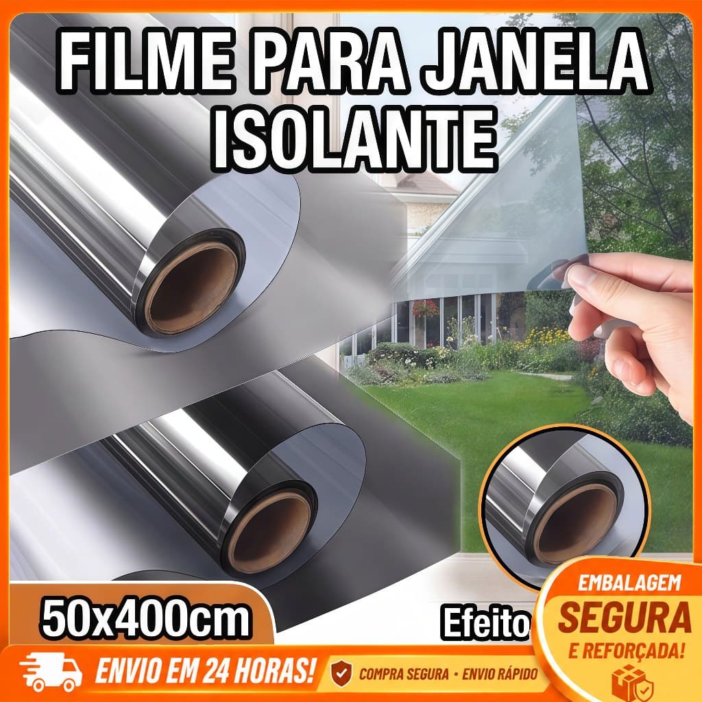 Insulfilm Película Espelhada Prata G5 50cm x 4m Bloqueio UV 99% Proteção Solar para Vidros
