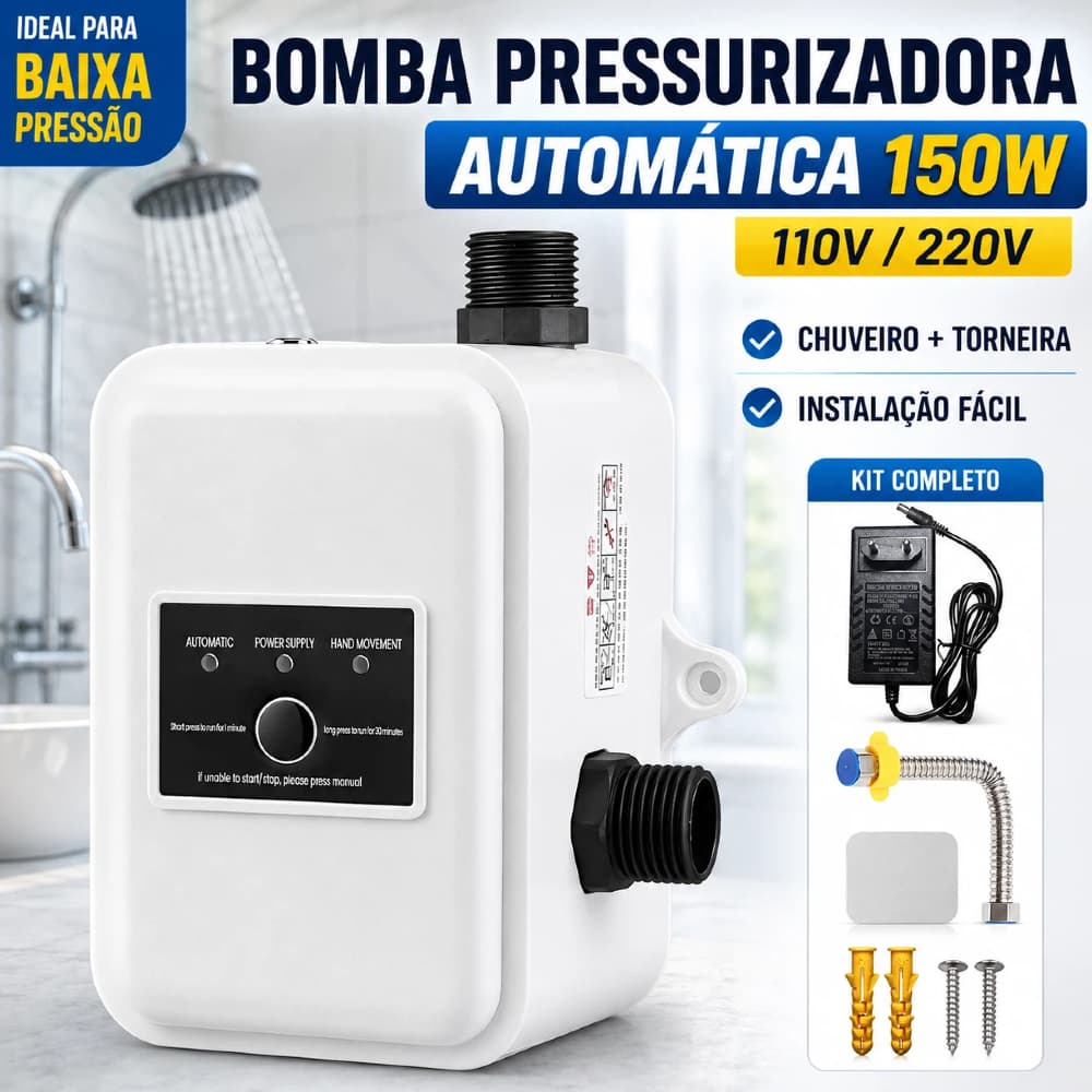 Bomba Pressurizadora Automática 150W para Chuveiro e Torneira Solução para Baixa Pressão de Água Instalação Fácil