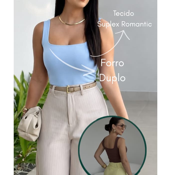kit 2 Blusas REGATA Feminina Gola Quadrado Básica Feminina Moda Blogueira
