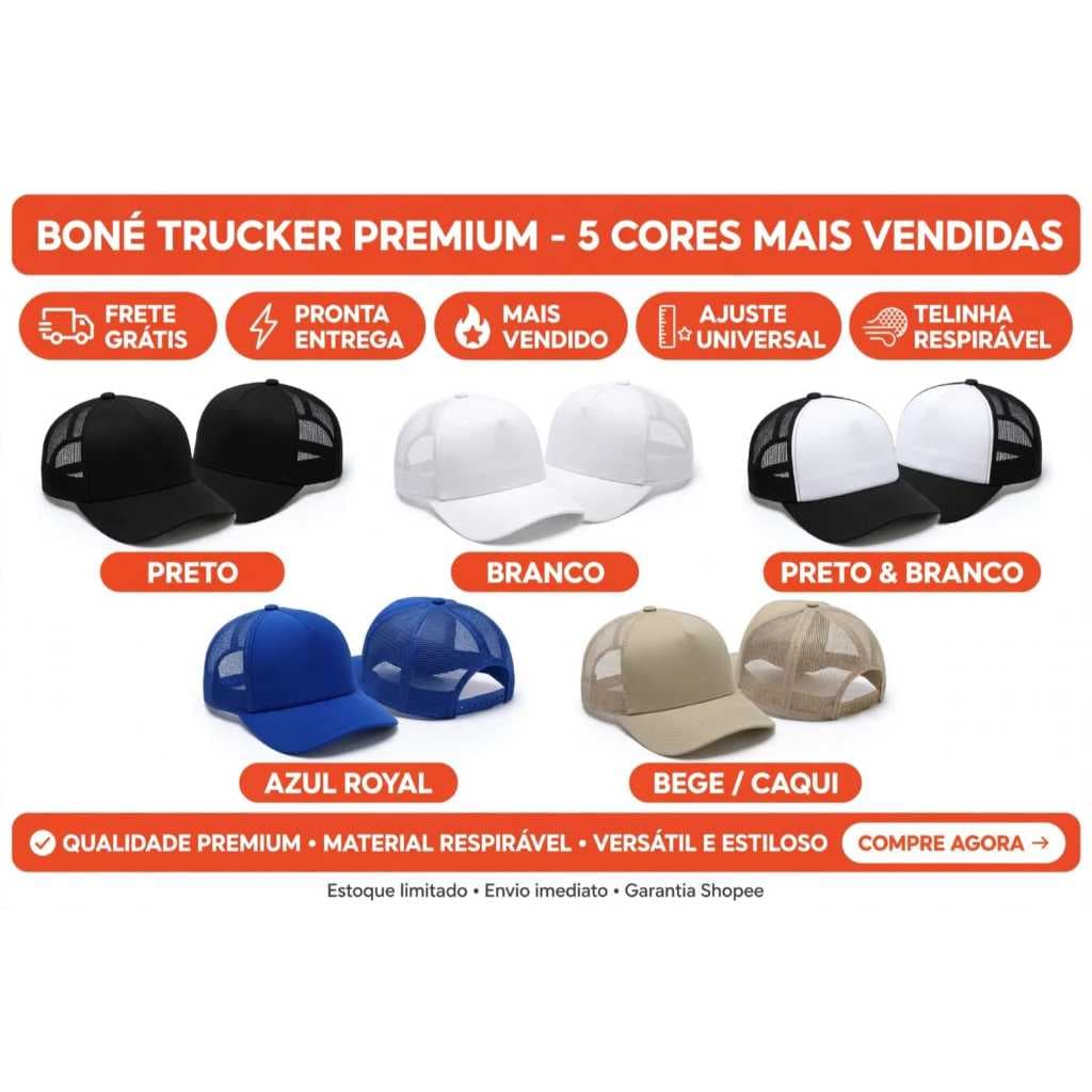 Bone Trucker Telinha Aba Curva Liso Unissex Beisebol Respirável Masculino feminino