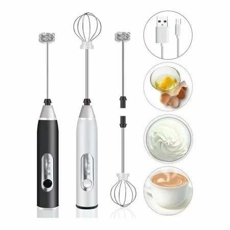 Mini Batedor Misturador Mixer Elétrico para Bebidas Leite Café Clara de Ovo 2 em 1
