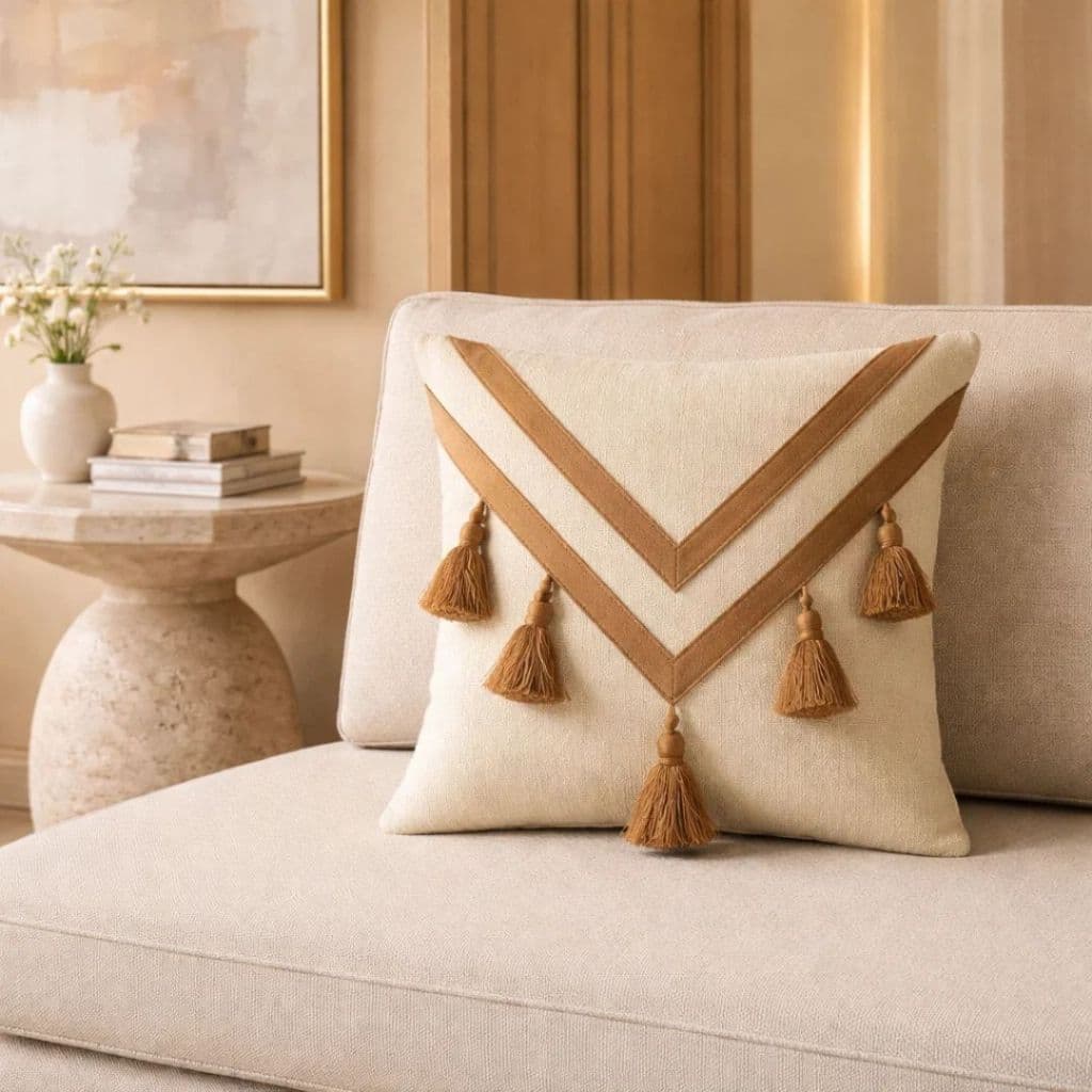 Capa de Almofada Trançada 42x42 – Estilo Boho, Artesanal em Algodão para Decoração Macramê