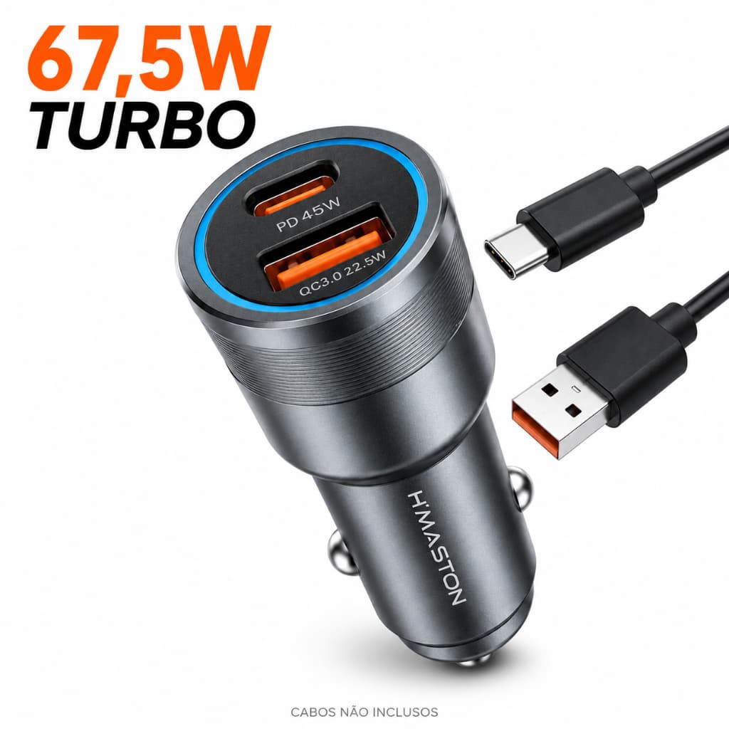Carregador Veicular Turbo 67,5W H’Maston L07 USB-C + USB