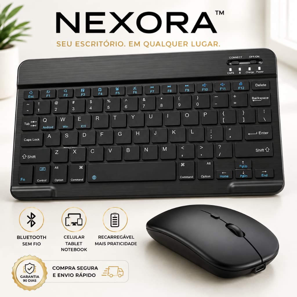 NEXORA™ Kit Teclado + Mouse Bluetooth Sem Fio para Celular Tablet Notebook