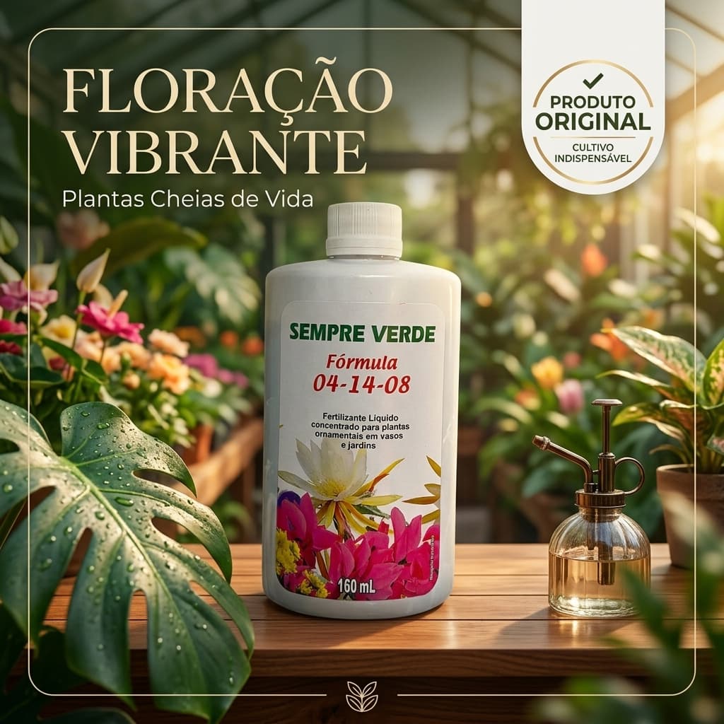 Fertilizante Sempre Verde 160ml NPK 04-14-08 Fertilizante para Plantas e Flores Líquido Concentrado