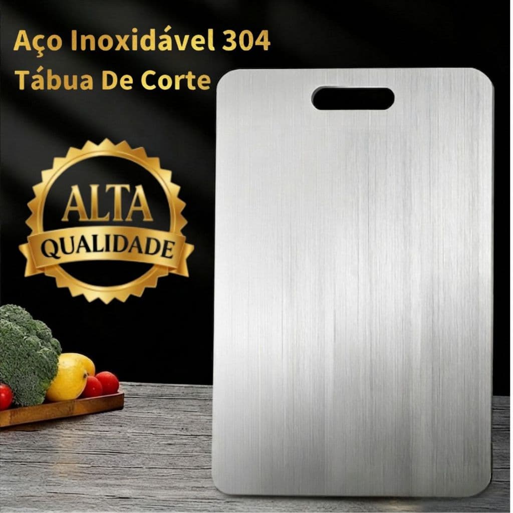 Tábua de Corte de Carne Aço Inox 304 Profissional Antibacteriana Antiderrapante para Cozinha