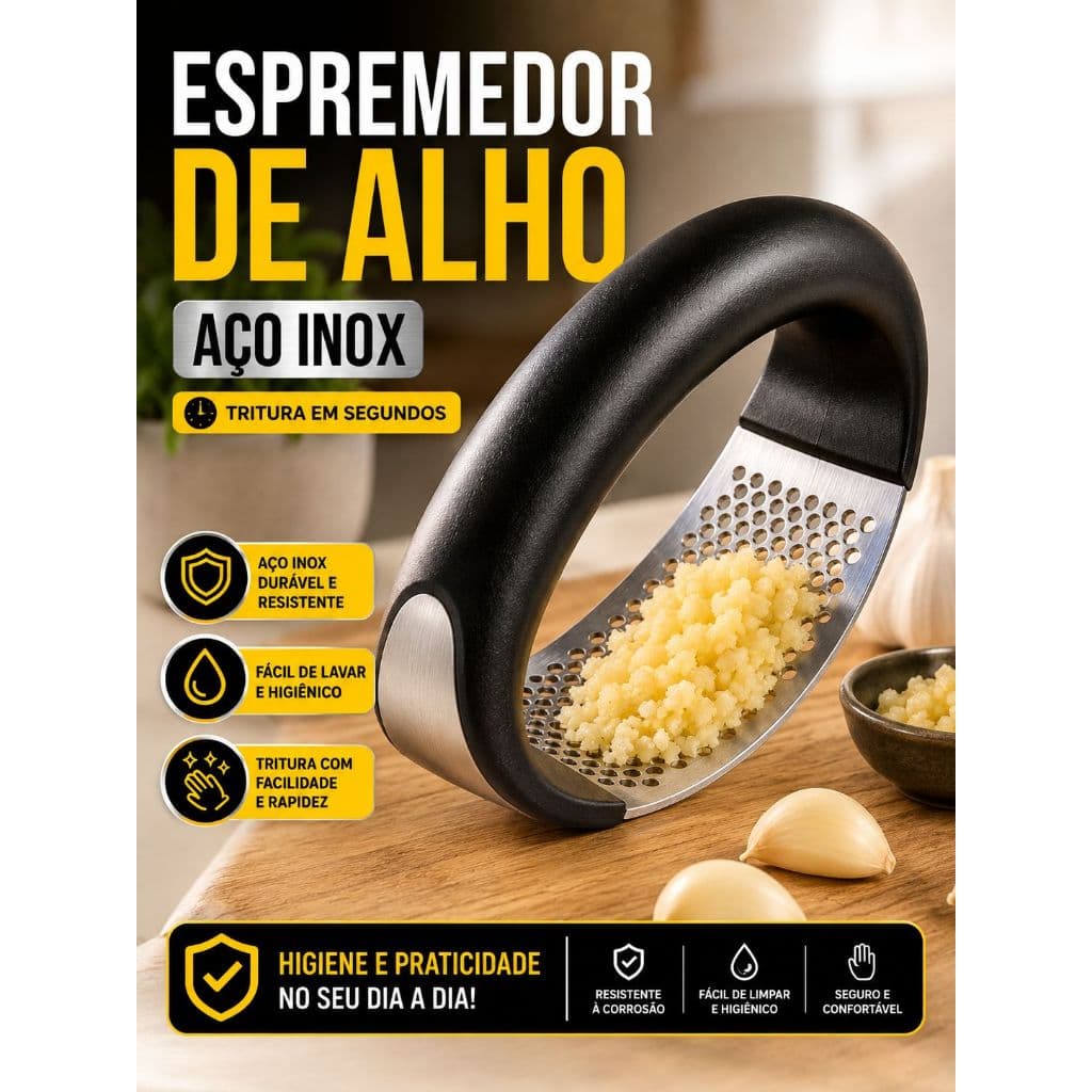 Espremedor de Alho Aço Inox Manual Triturador Amassador de Alho Ergonômico Prático Utensílio de Cozinha