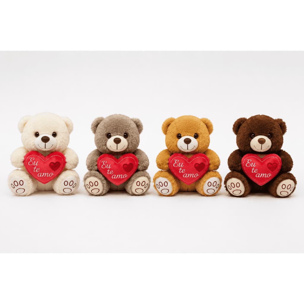 Urso de Pelúcia Fizzy 23cm Coração Eu Te Amo Presente para cestas e presentes personalizados