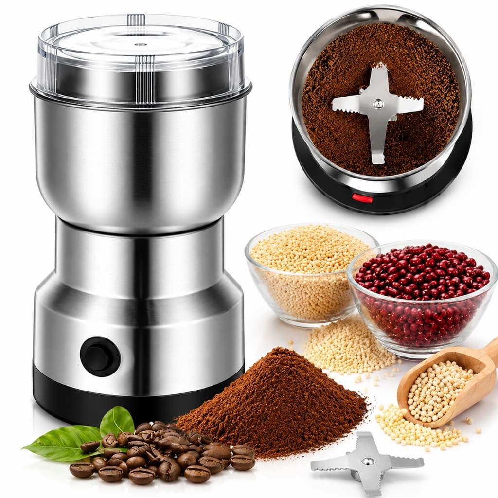 Moedor Elétrico Multifuncional 220V 8 Lâminas Aço Inox Para De Café Grãos Temperos e Especiarias