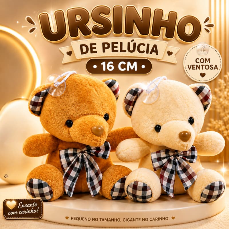 Ursinho de Pelúcia 16cm com Ventosa Urso Fofo Decorativo para Carro Janela Presente |4515| Oferta