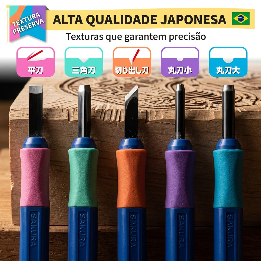 Goiva Para Xilogravura Sakura Kit 5 Peças jogo Entalhe em Madeira Escultura Artesanato escola