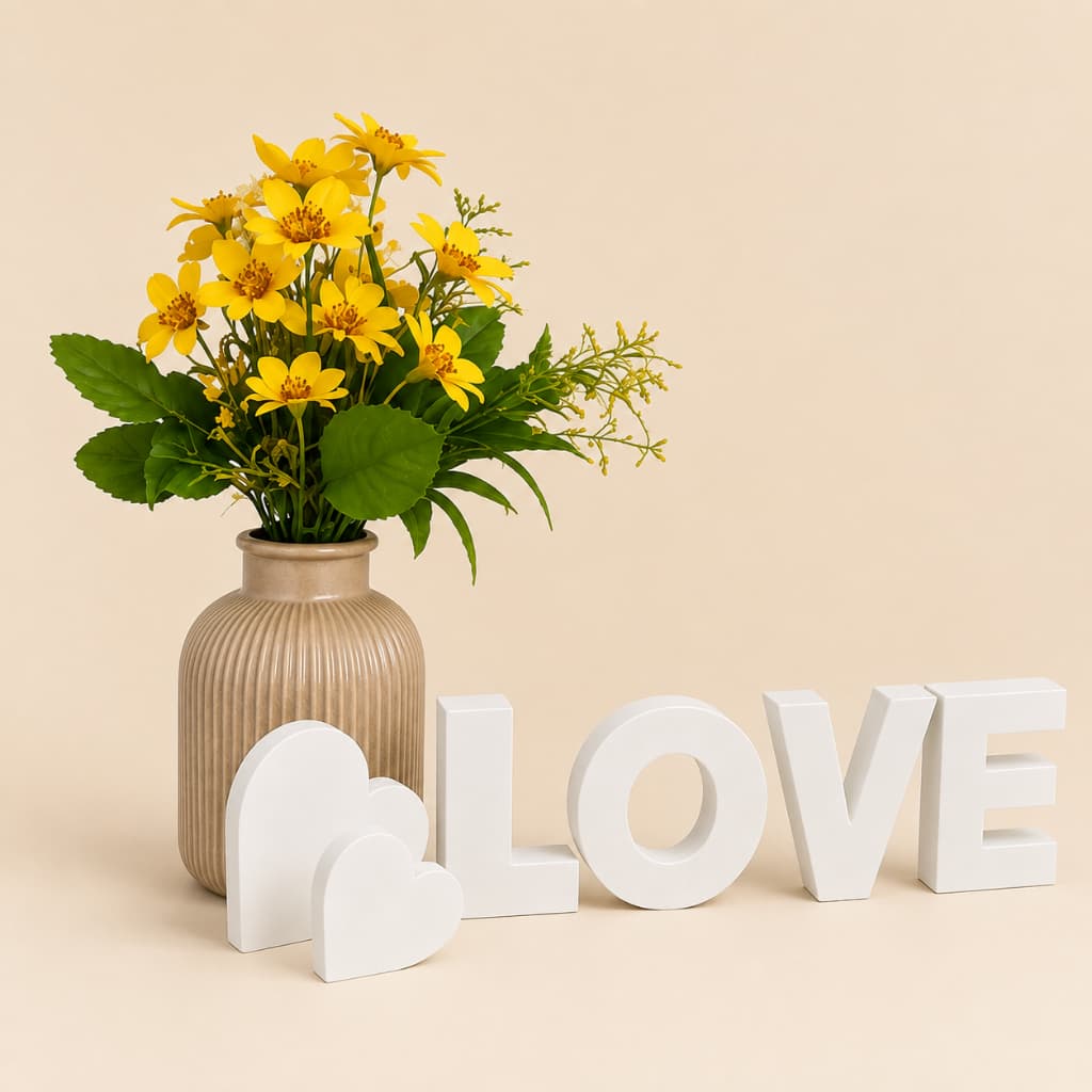 Kit Vaso + Planta Love e Coração  3d Decoração Sala Mesa Escritório Kit Vaso Planta Love  3d Kit Vaso + Love e Coração