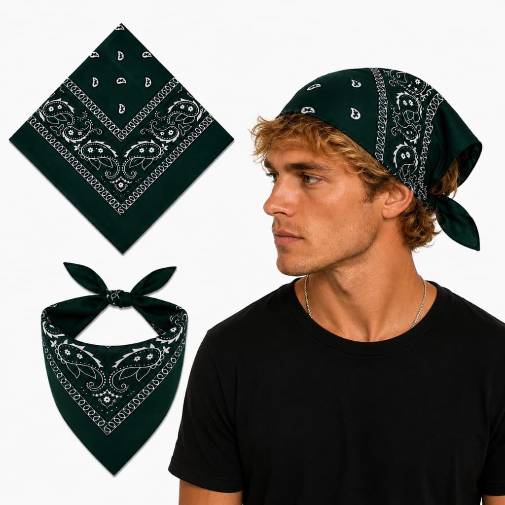 Bandana Lenço Estampado Cor Verde Escuro Unissex