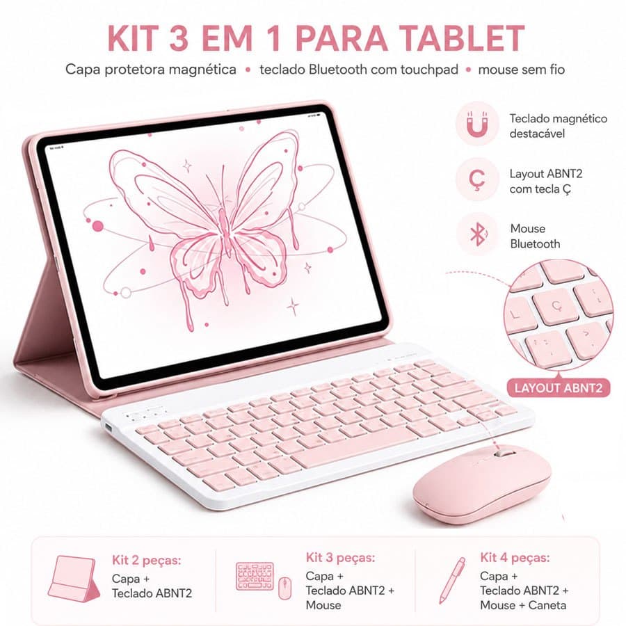 Capa Para Samsung S10 Lite/S10FE / S6 Lite / S10 FE+ / Redmi Pad 2 11"/SE 11"/ A11+/A9+/ Com Abnt2 Teclado Com Ç E Mouse