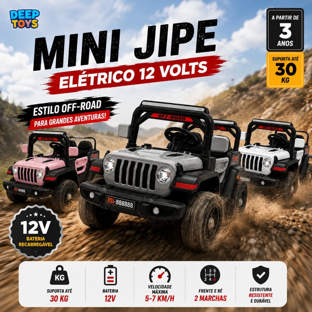 Carro Elétrico Infantil 12V Mini Jeep Jipe Brinquedo Infantil Controle Remoto 30kg – Deep Toys