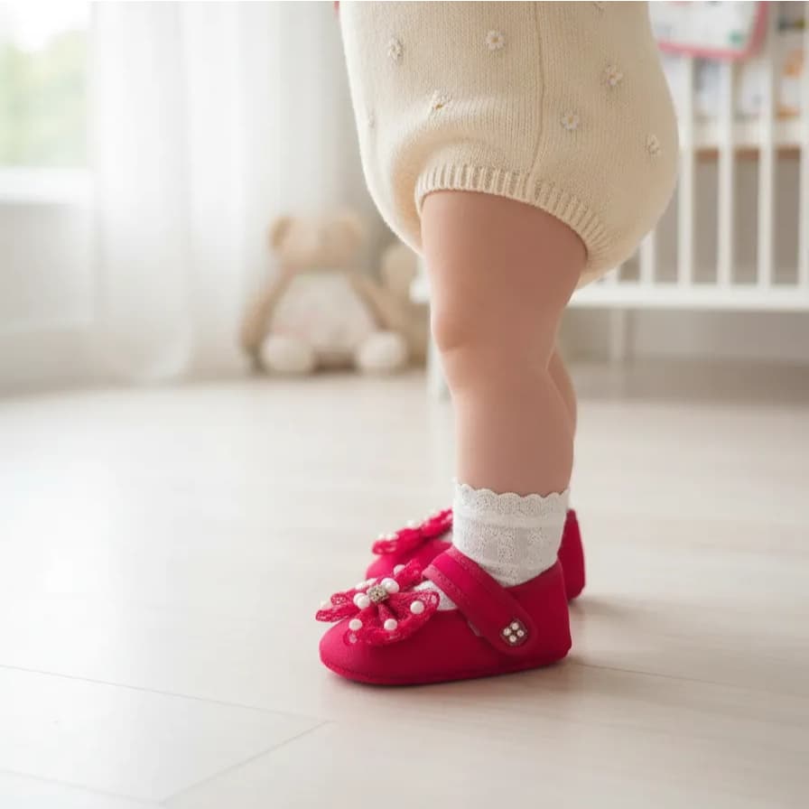 Sapatinho Bebê Menina Tênis Sapatilha Pérola Laço Enxoval