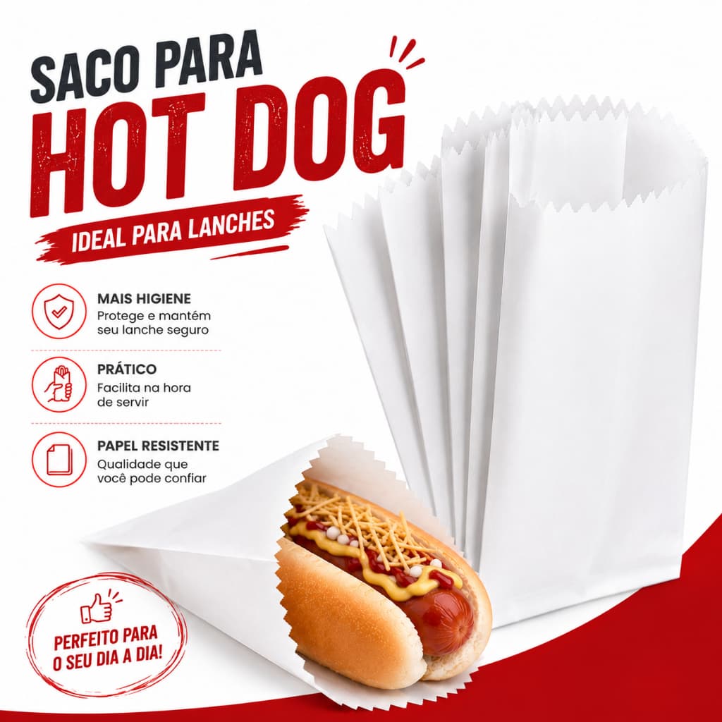 Saco de Papel para Hot Dog 15x8cm - Lanche> Embalagem>Festa>Cachorro Quente